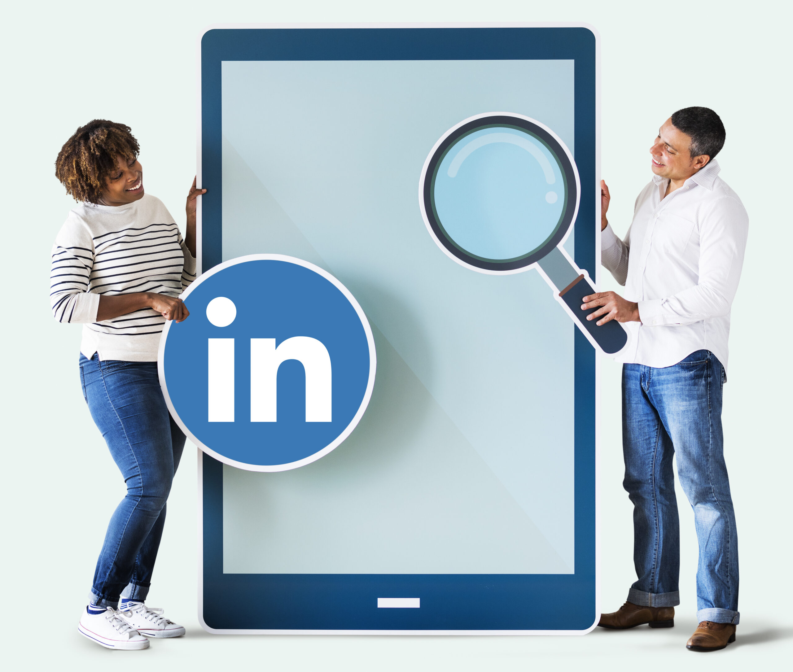 Diverse couple holding a tablet